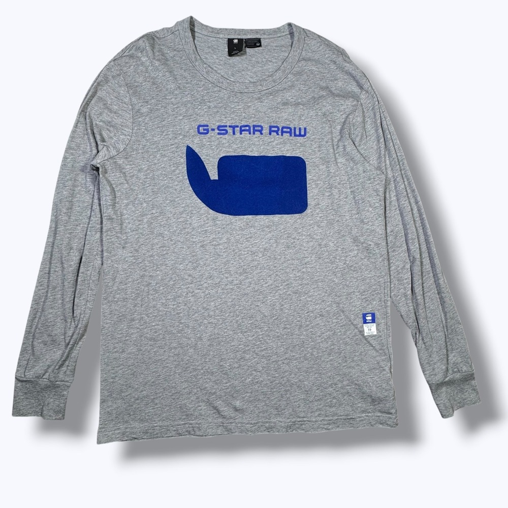G-Star RAW Mens Gray Heather Logo Long Sleeve Cotton Crew Neck T-Shirt Large